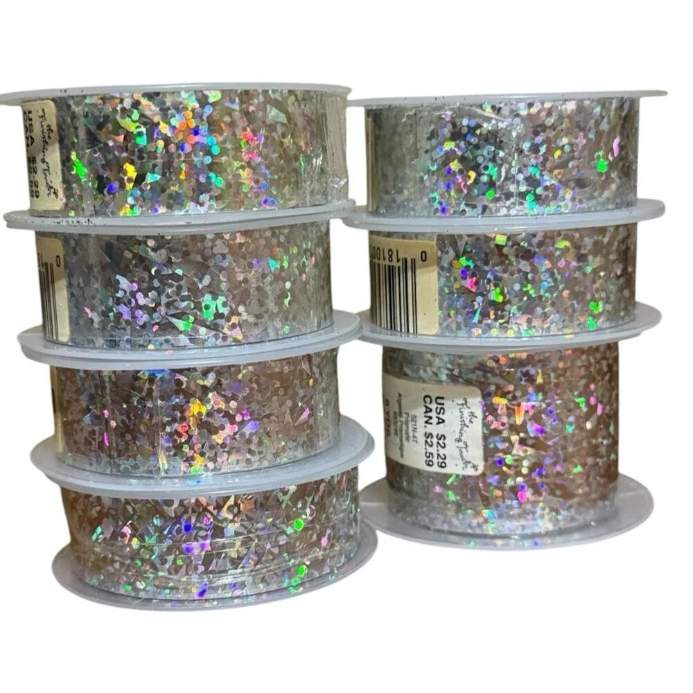 VTG American Greetings Silver Prismatic Ribbon 8 pc Holographic USA Made NOS NWT
